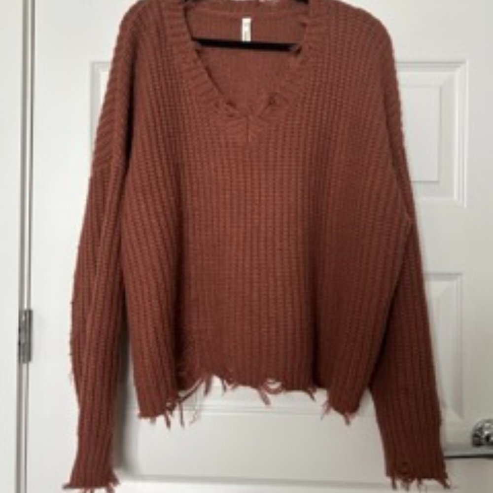 Wishlist Rusty Red M/L Distressed Sweater